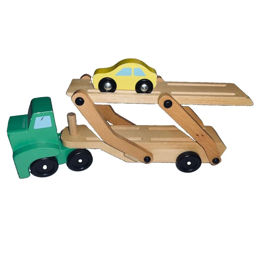 MELISSA & DOUG Car Carrier Truck and Wooden Toy Set With 1 Truck, Trailer, & Car